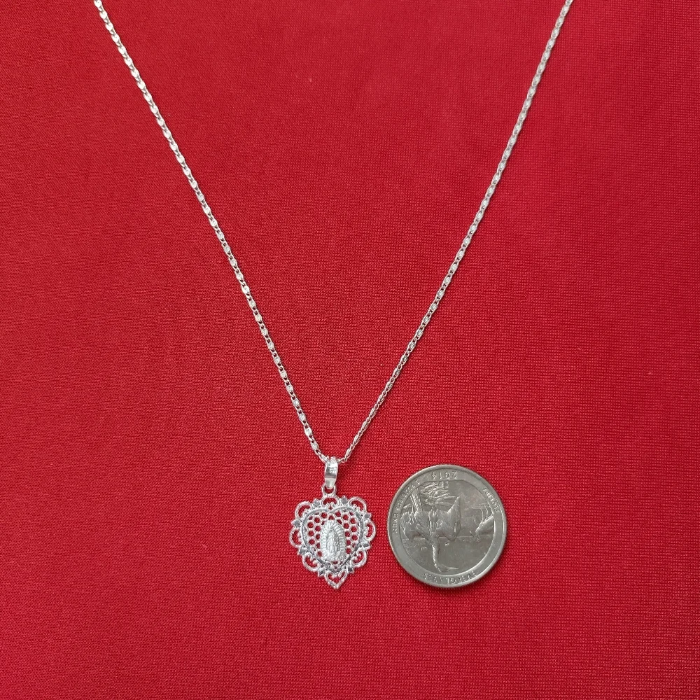 Elegant Heart‎ Pendant Necklace 925 Sterling Silver virgin mary Catholic Medal